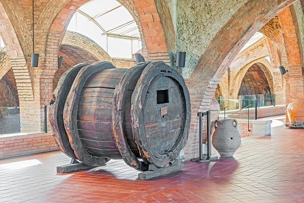 17th century wine barrel in the entrance hall of Codorníu